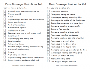 Photo scavenger hunt list - The Game Gal