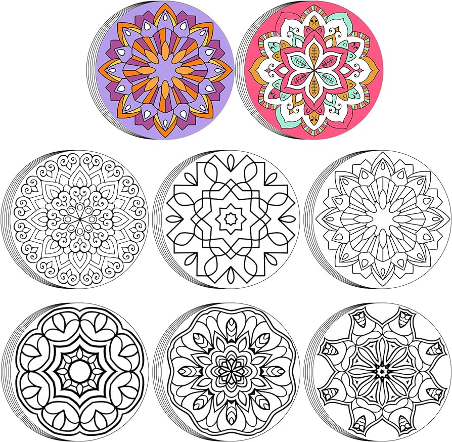 Kinlop 48 Pcs Art Mandalas Cardstock to Paint and Color Flocked Cloth  Coloring Poster Classically Detailed Designs Fuzzy Posters Cards for Kids  Adults ...