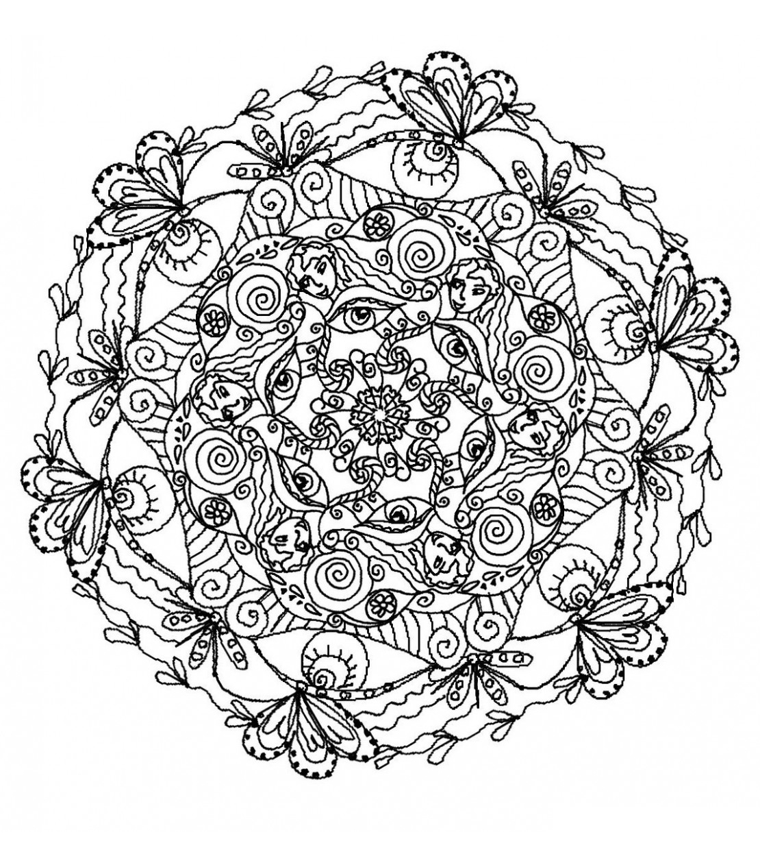 Mandala with butterflies and leaves - Mandalas with Flowers ...