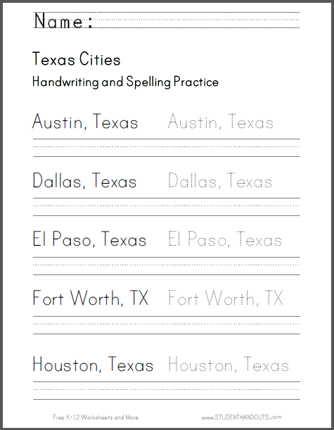 Texas Handwriting Practice Worksheets | Student Handouts