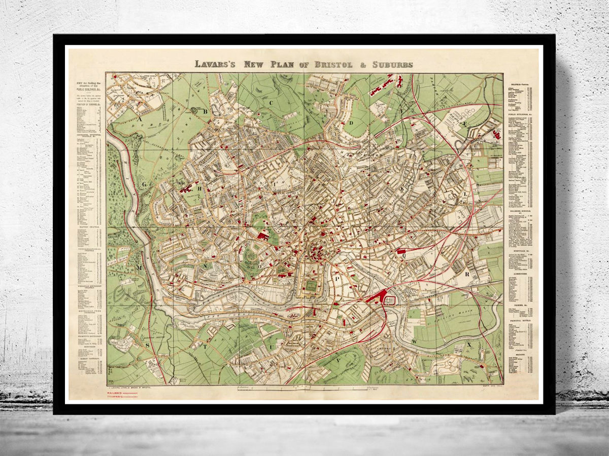 Old Map of Bristol United Kingdom 1890 Vintage Map Wall Map Print ...