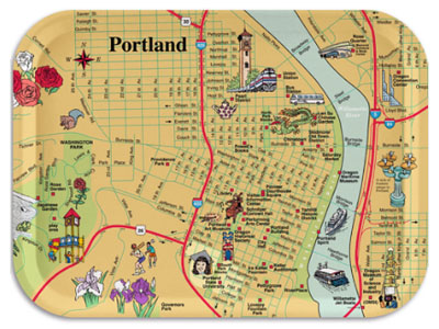 Map of downtown Portland, with pictorial illustrations