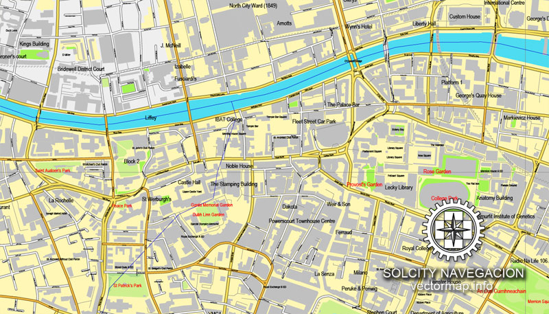 Dublin Ireland Vector Map printable City Plan full editable, Adobe ...