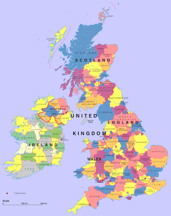 UK Map Showing Counties