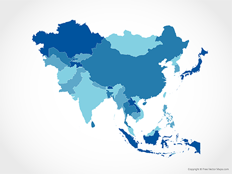Printable Vector Map of Asia with Countries - Blue | Free Vector Maps