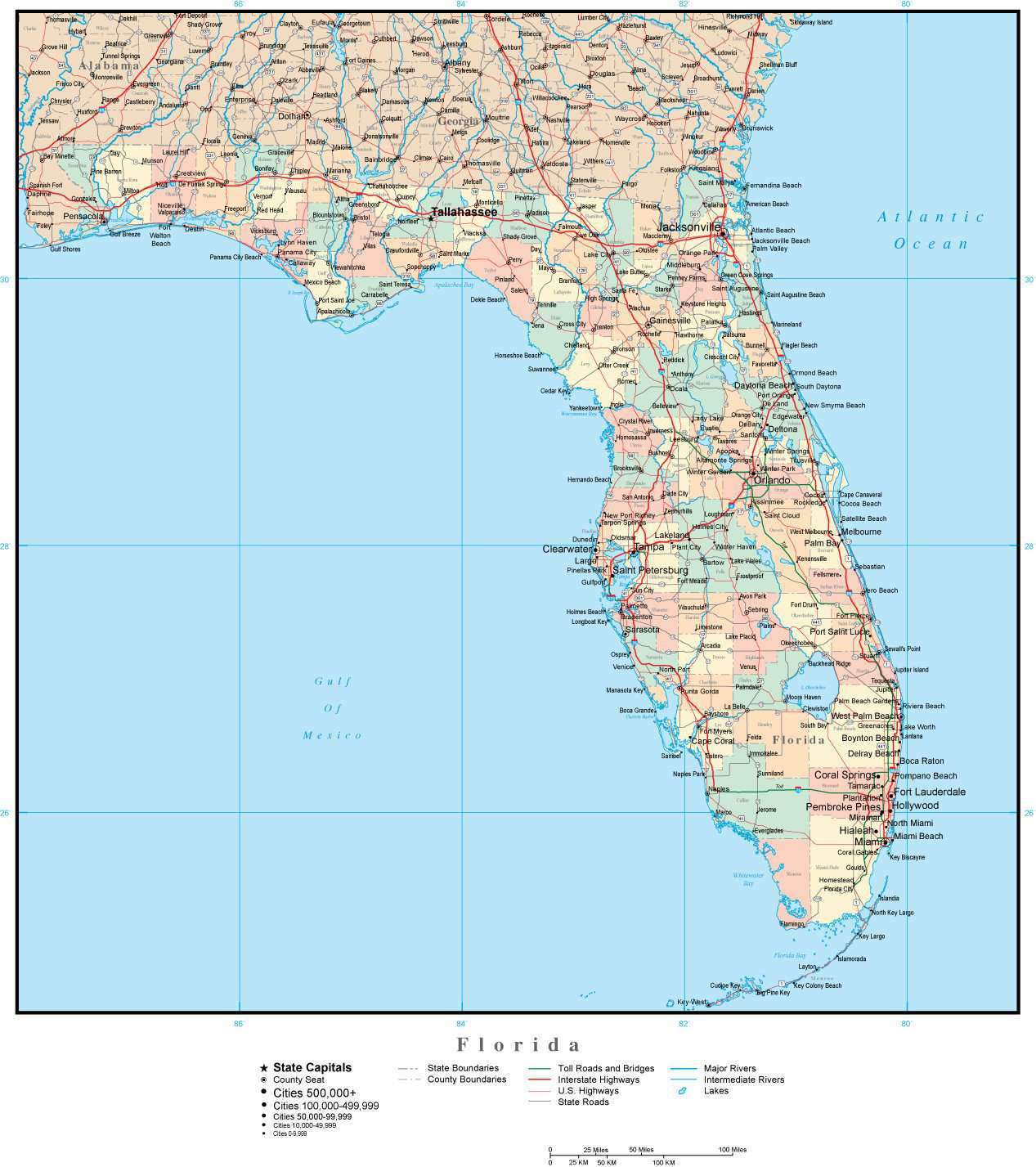 florida-adobe-illustrator-map-with-counties-cities-county-seats-worksheets-library for Free Printable Map Of Florida Florida Adobe Illustrator Map with Counties, Cities, County Seats ... - Worksheets Library for Free Printable Map Of Florida