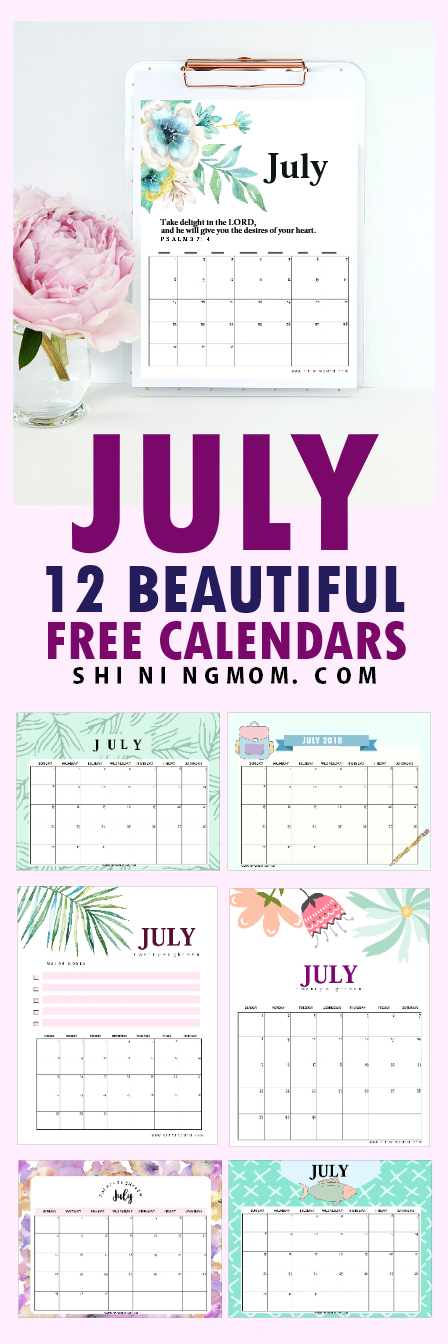Free Printable July 2018 Calendar: 12 Awesome Designs!