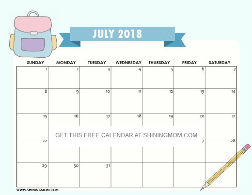 Free Printable July 2018 Calendar: 12 Awesome Designs!