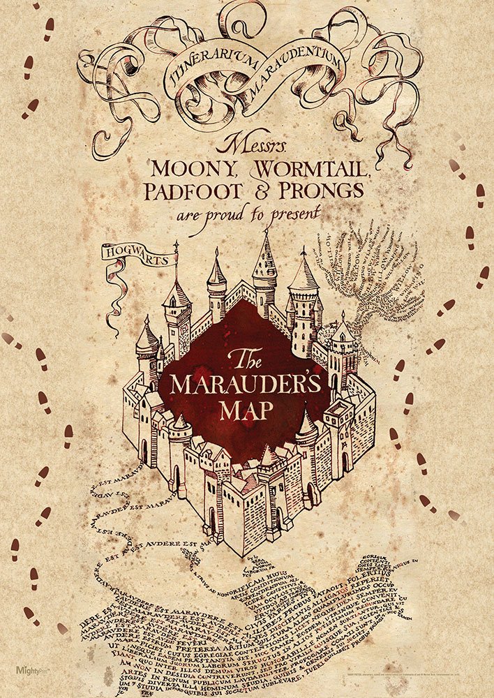 MIGHTYPRINT Harry Potter - Marauders Map - Moony Wormtail Padfoot and  Prongs - Mischief Managed - langlebig 43,2 x 61 cm Wandkunst - nicht aus  Papier ...