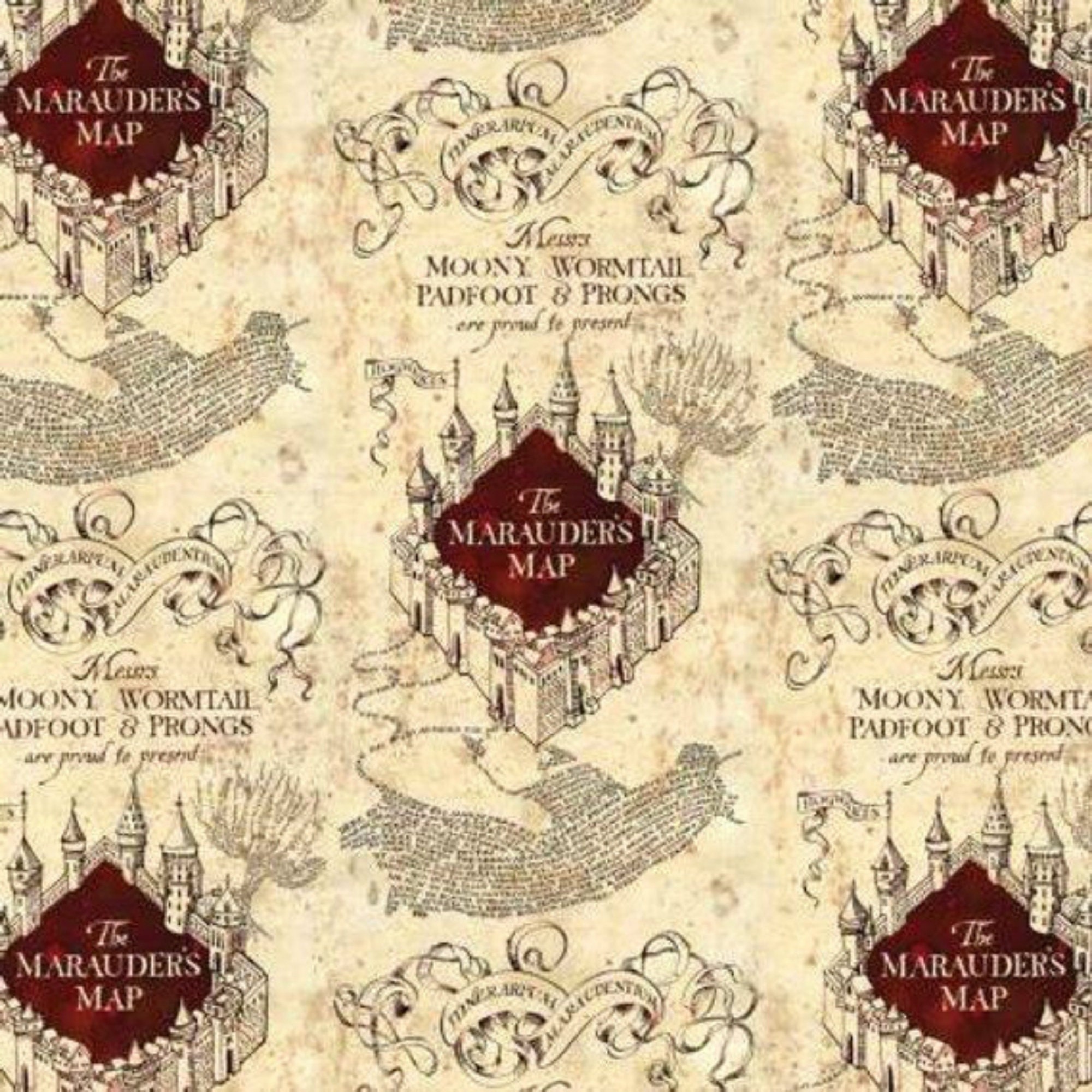 Harry Potter Marauders Map Druck 100% Baumwolle Creme &  Wein 93/4 ...