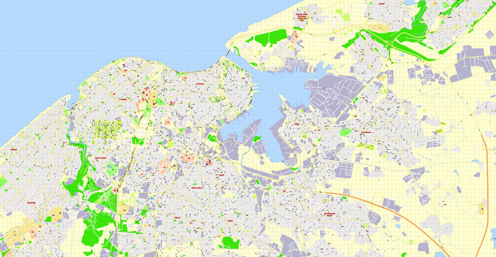 Havana PDF Map, Cuba, exact vector street G-View Plan City Level ...