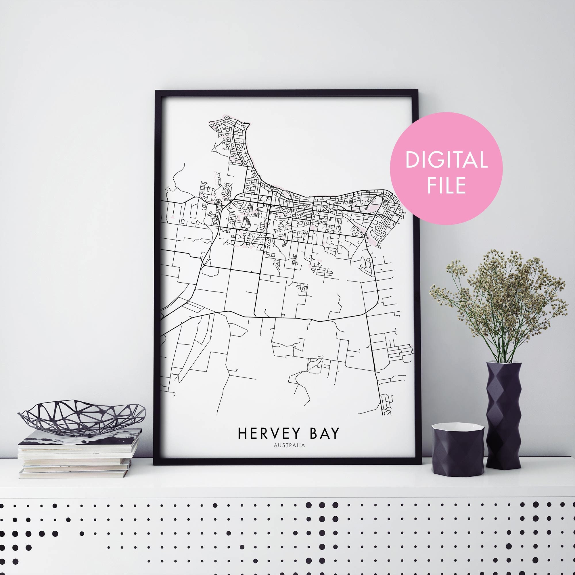 Hervey Bay, Queensland, Australia City Map Print Wall Art Print at ...