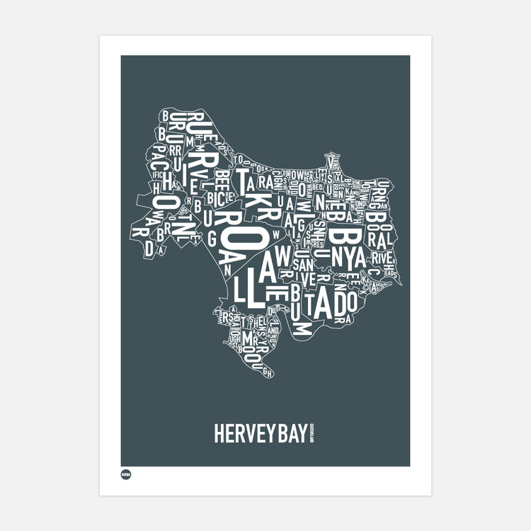 Hervey Bay Type Map Print &  Canvas - Burbia