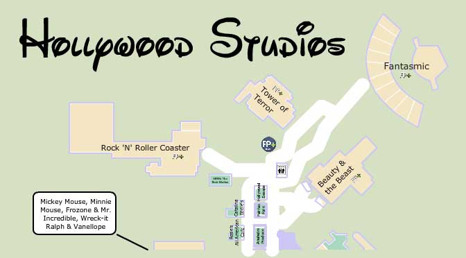 Hollywood Studios Map with character locations