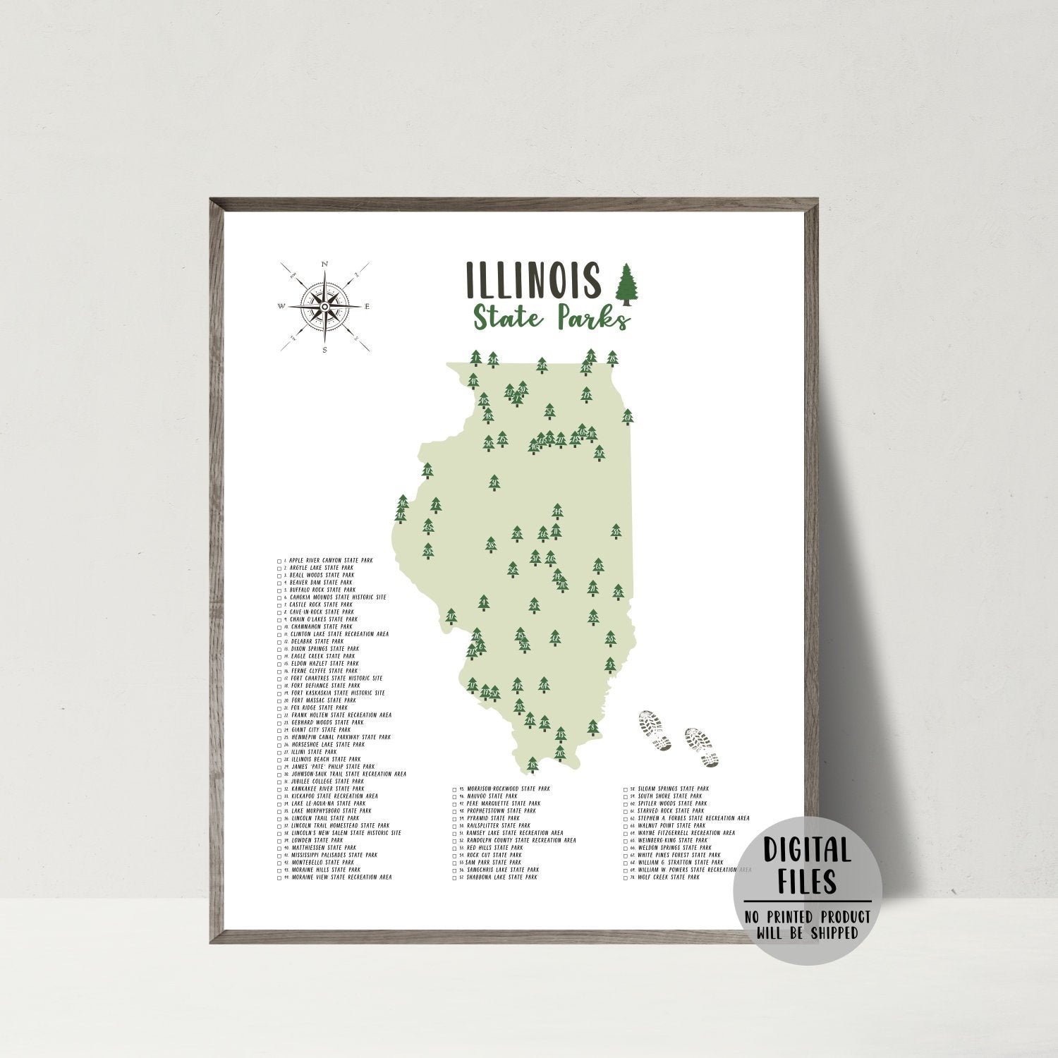 Illinois State Parks Map Print-illinois State Parks Checklist ...