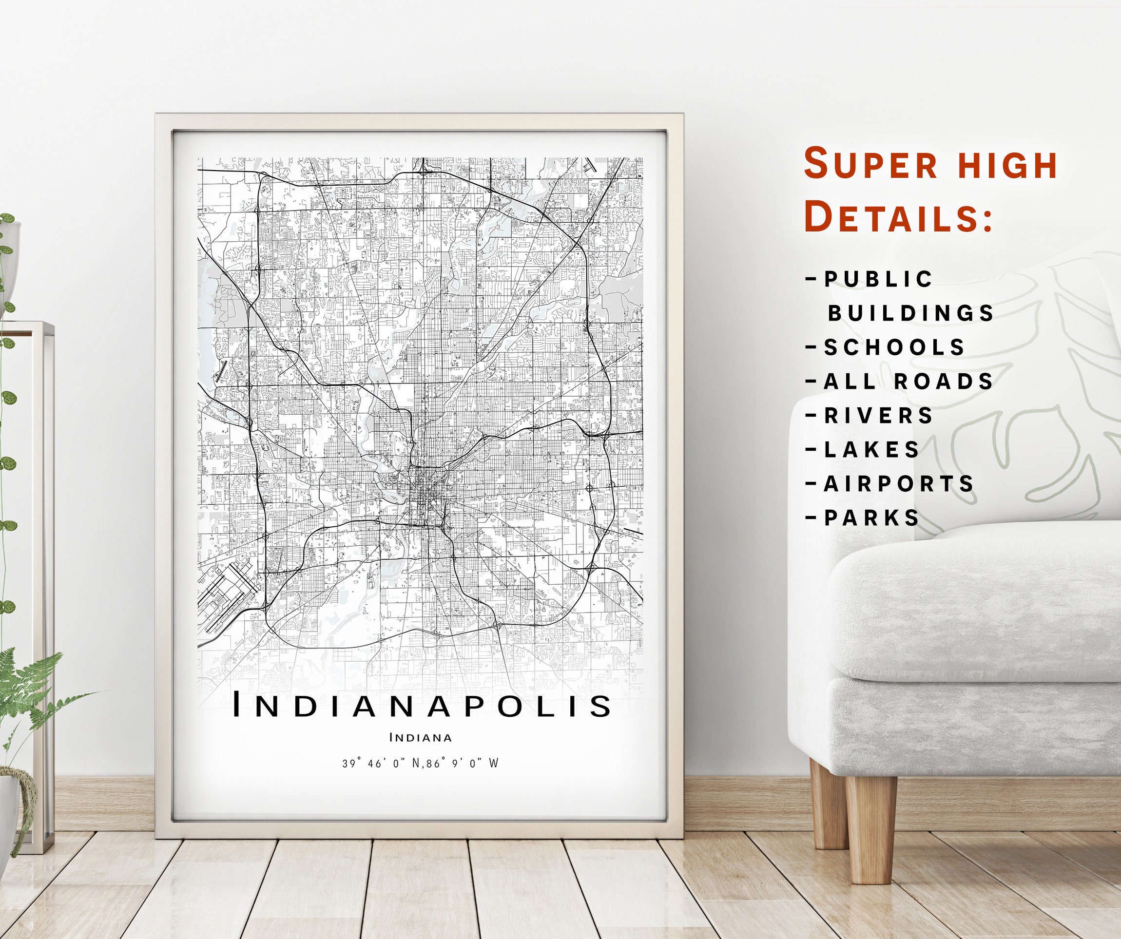 Indianapolis Map, Indiana, IN City Map With High Details Instant ...