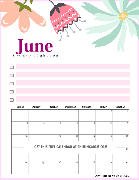 Free Printable June 2018 Calendar: 12 Amazing Designs!