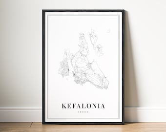 Instant Download Kefalonia Greece Map Print Kefalonia Poster Digital Map  Kefalonia Printable Map Art Black And White Home Print Kefalonia
