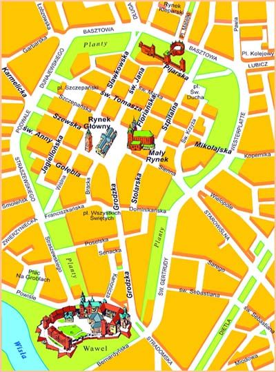 Old Town Map | Central historic district of Krakow