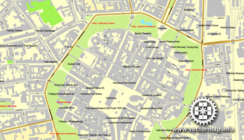 Krakow, Poland, printable vector street map, City Plan, full ...