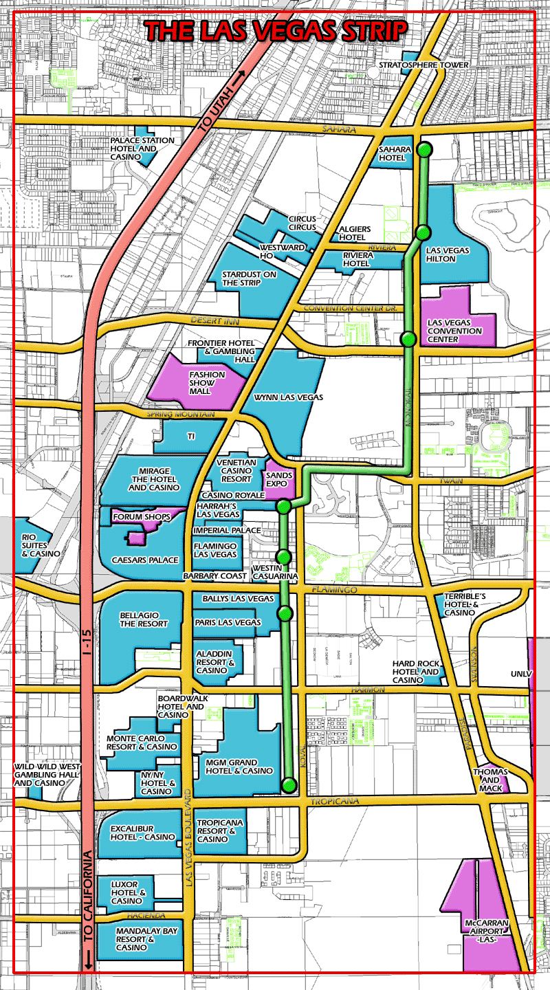 Las Vegas strip map. Strip map of Las Vegas city | Vidiani.com ...