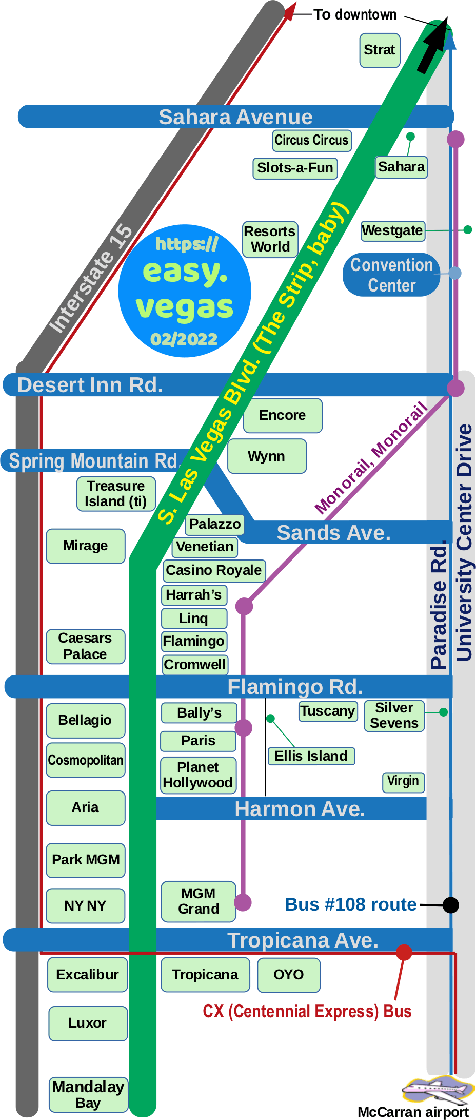 Current map of the Las Vegas strip (02/2022)