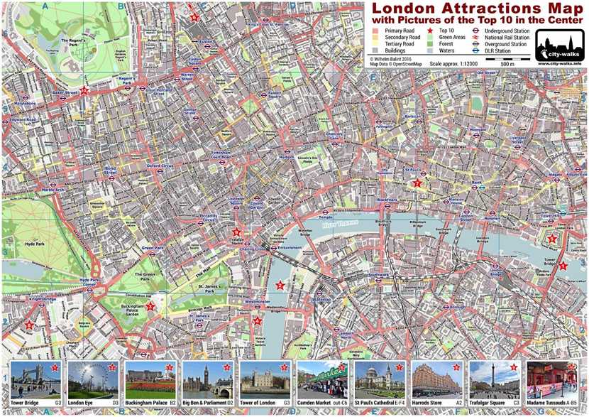 London Attractions Map - PDF Printable on A4 &  A3