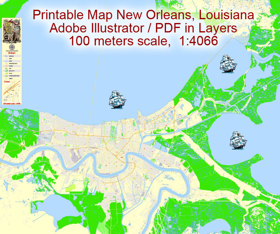 New Orleans Vector Map Louisiana, US exact detailed City Plan ...