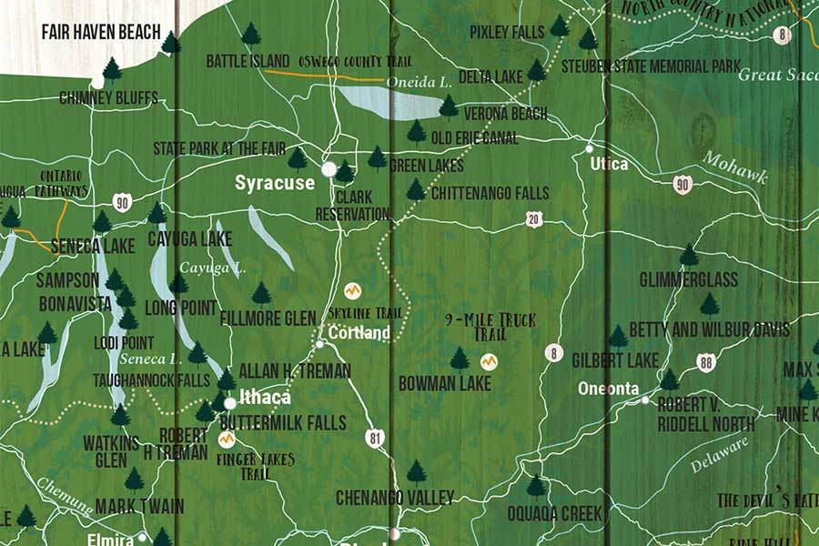 New York State Park Map, Push Pin Board Option, CANVAS Pin Board