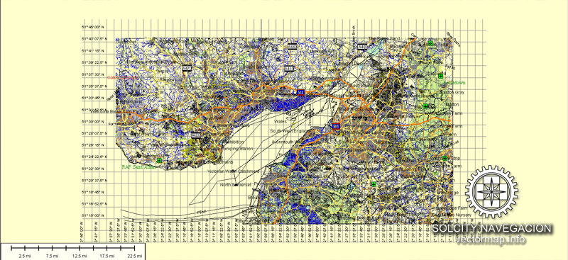 Cardiff, Newport, Bristol, Bath UK Map Vector *.AI : Great Britain ...