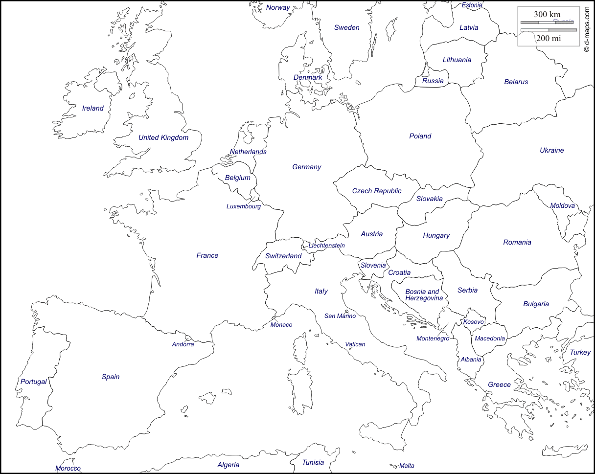 printable map of europe black and white