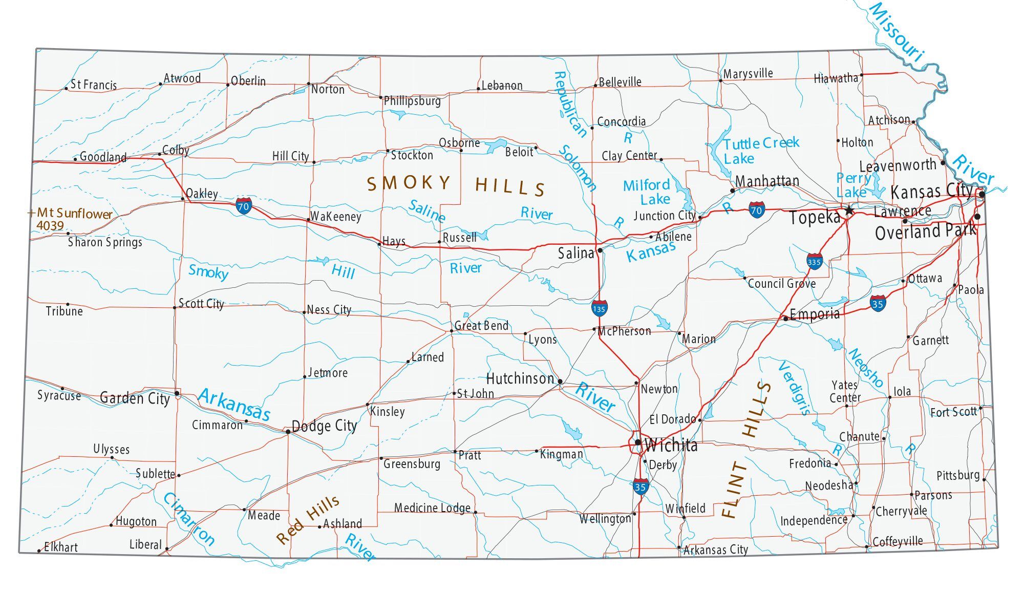Map of Kansas - Cities and Roads - GIS Geography