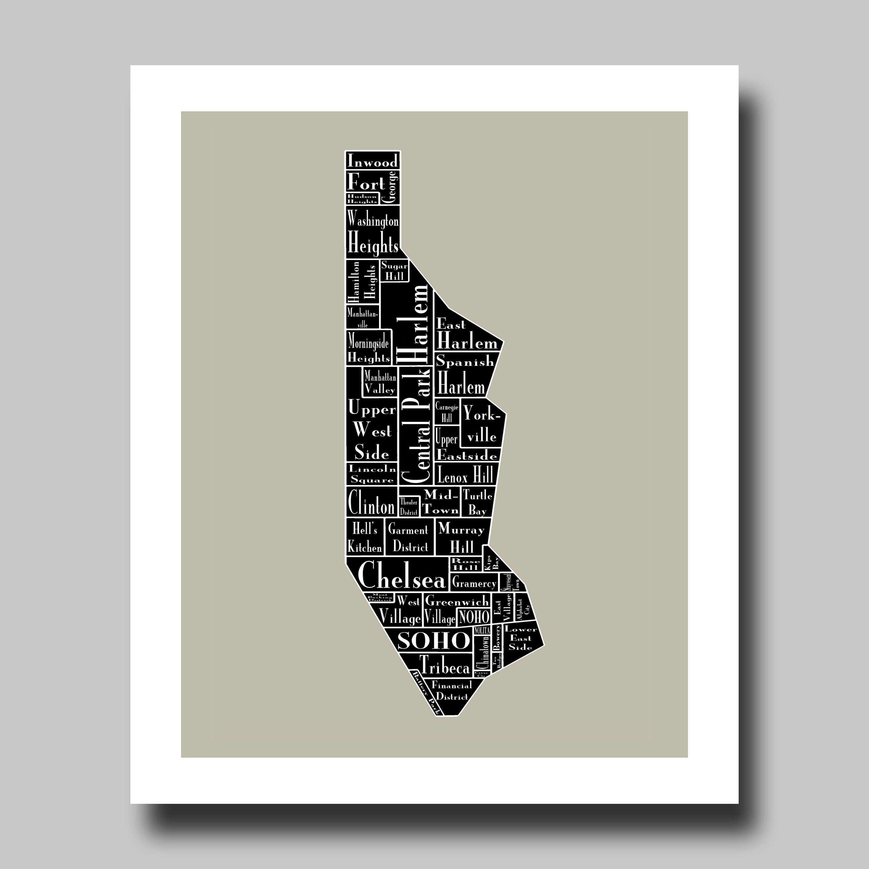 Manhattan Neighborhood Map Poster – NYC Glossy Print, USA Made, Ready To Hang