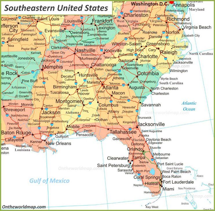printable map of se united states