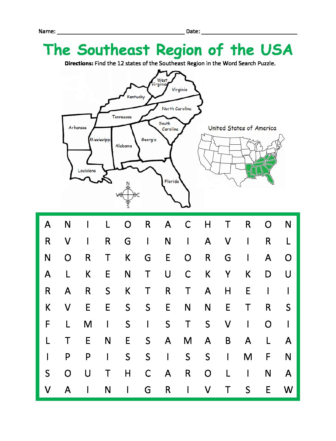 United States Labeled Map Worksheets - Printable Map Of Se United States 24 