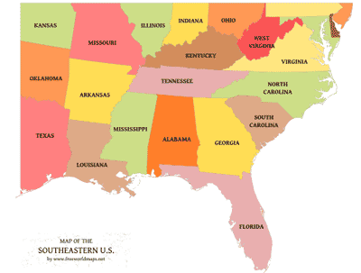 printable map of se united states