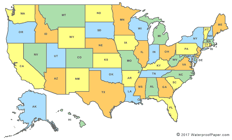 printable map of the united states with cities