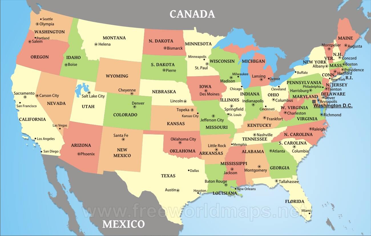 printable map of the united states with cities