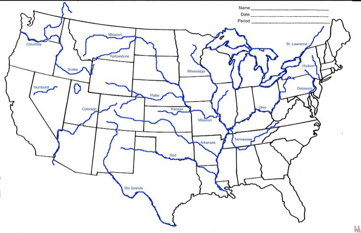printable map of the united states with rivers