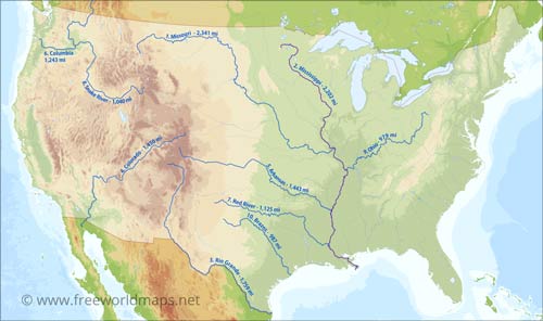 printable map of the united states with rivers