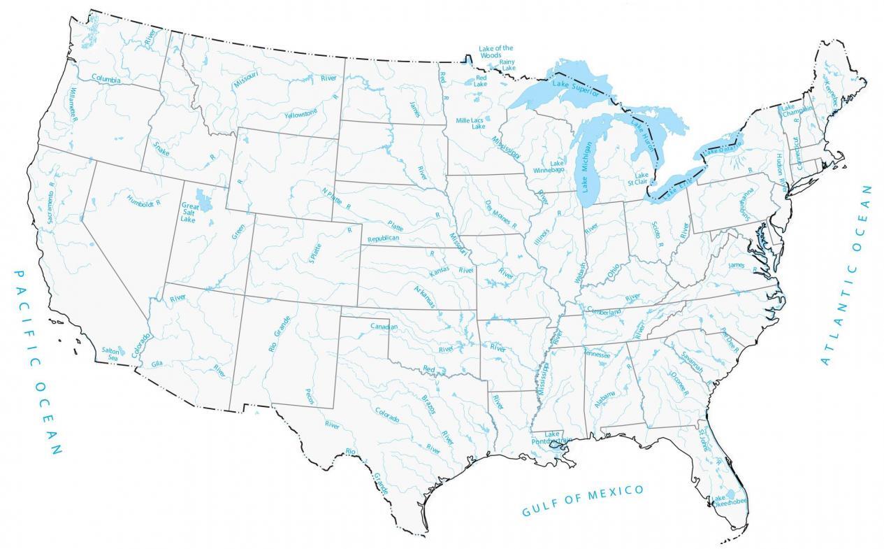 printable map of the united states with rivers