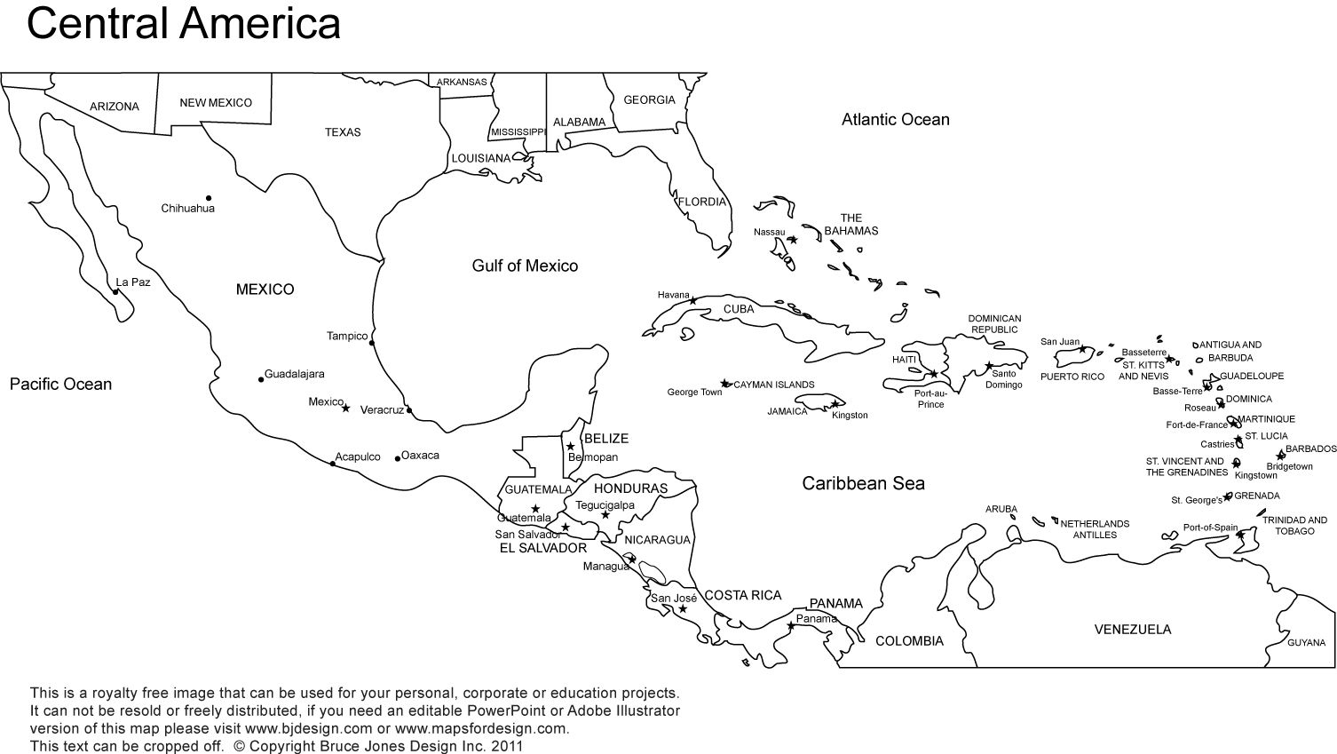 printable map of united states and caribbean