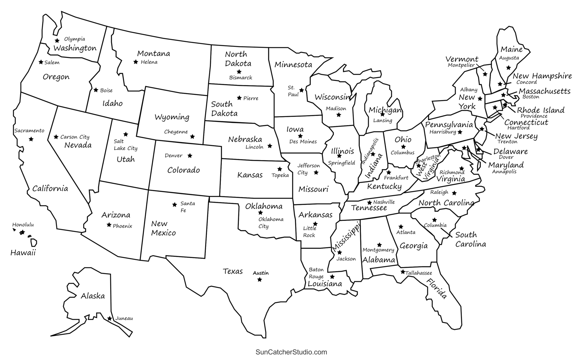 printable map of united states with capitals
