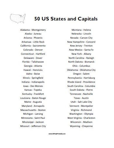 printable map of united states with capitals