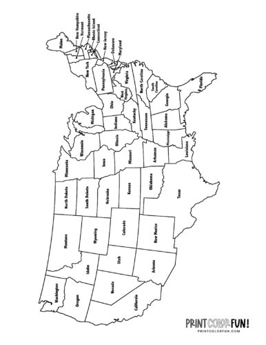 US maps to print and color - includes state names, at ...