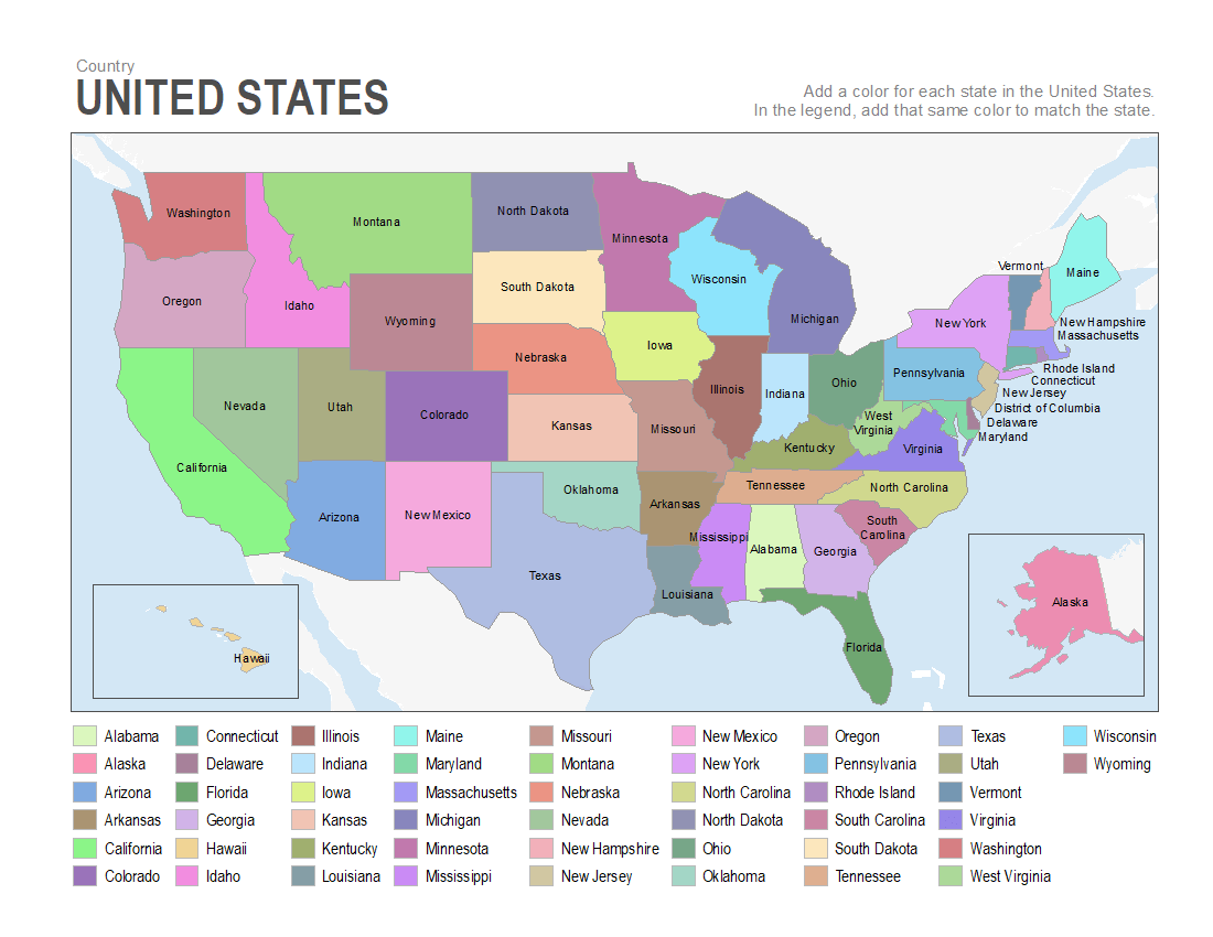 printable map of us to color