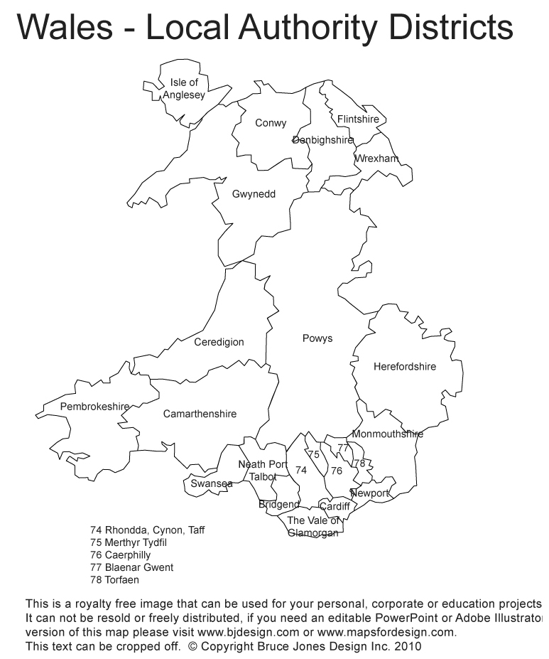 printable map of wales uk