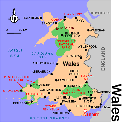 printable map of wales uk