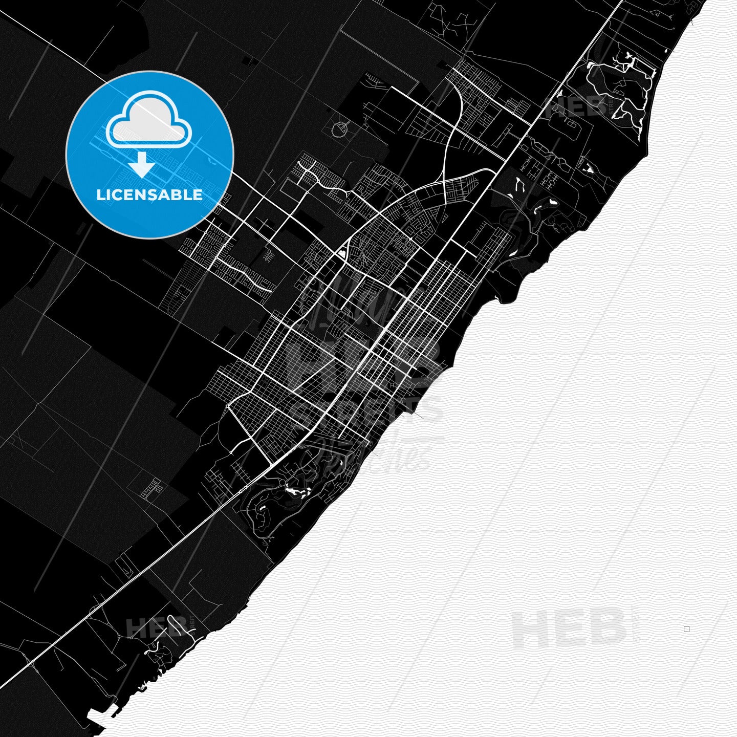 Playa del Carmen, Mexico PDF vector map black and white