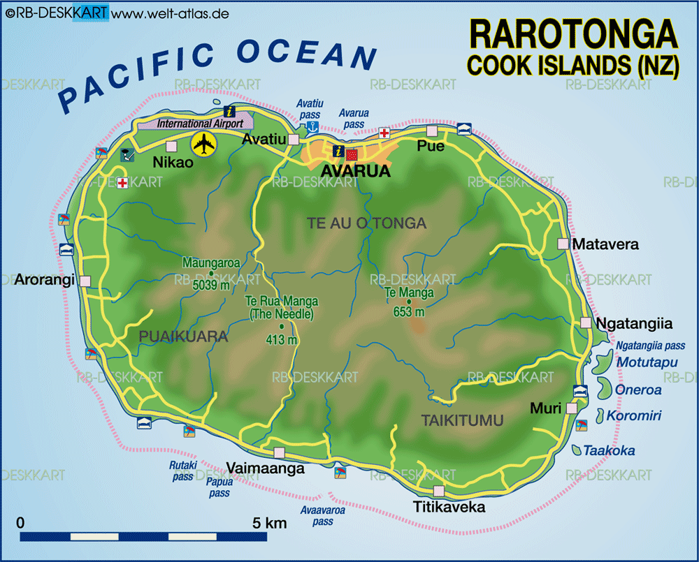 Map of Rarotonga, Cook Islands (Island in New Zealand) | Welt-Atlas.de